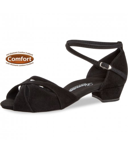 Mod. 141 Damen Tanzschuhe Weite G für kräftige Füße mit Comfort-Fußbett Block Absatz 2,8 cm schwarz Velourleder