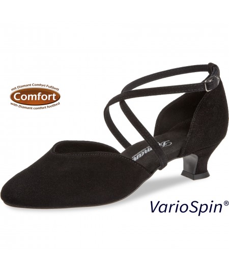 Mod. 170 Damen Tanzschuhe Weite H extra breit mit Comfort-Fußbett Spanish Absatz 4,2 cm schwarz Velourleder (VarioSpin Sohle )
