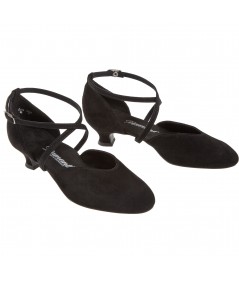Mod. 170 Damen Tanzschuhe Weite H extra breit mit Comfort-Fußbett Spanish Absatz 4,2 cm schwarz Velourleder (VarioSpin Sohle )