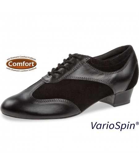 Mod. 183 Damen Tanzschuhe  runde Form mit Comfort-Fußbett Block Absatz 2,8 cm Nappaleder / Velourleder (VarioSpin Sohle schwarz)