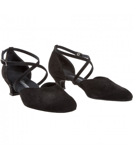 Mod. 048 Damen Tanzschuhe Weite H extra breit mit Comfort-Fußbett Spanish Absatz 4,2 cm schwarz Velourleder