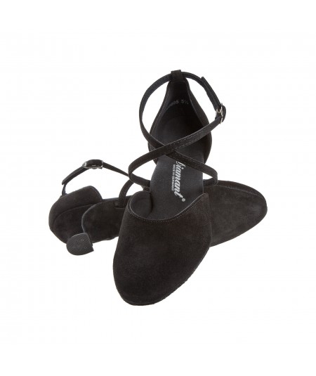 Mod. 048 Damen Tanzschuhe Weite H extra breit mit Comfort-Fußbett Spanish Absatz 4,2 cm schwarz Velourleder