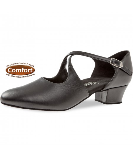 Mod. 052 Damen Tanzschuhe Weite F runde Form mit Comfort-Fußbett Cuban Absatz 3,7 cm schwarz Nappaleder