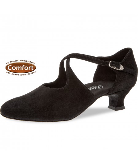 Mod. 052 Damen Tanzschuhe Weite H extra breit mit Comfort-Fußbett Spanish Absatz 4,2 cm schwarz Velourleder