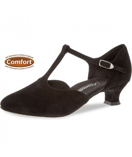 Mod. 053 Damen Tanzschuhe Weite G für kräftige Füße mit Comfort-Fußbett Spanish Absatz 4,2 cm schwarz Velourleder