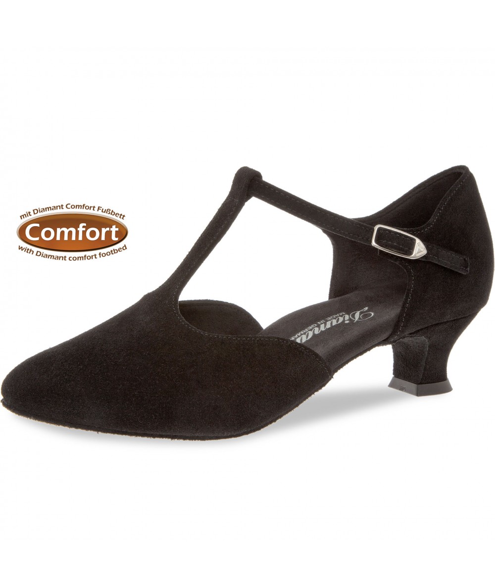 Mod. 053 Damen Tanzschuhe Weite G für kräftige Füße mit Comfort-Fußbett Spanish Absatz 4,2 cm schwarz Velourleder