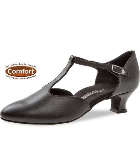 Mod. 053 Damen Tanzschuhe Weite G für kräftige Füße mit Comfort-Fußbett Spanish Absatz 4,2 cm schwarz Nappaleder