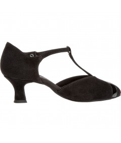 Mod. 068 Damen Tanzschuhe Weite G für kräftige Füße Latino Absatz 5 cm schwarz Velourleder / schwarz Lack