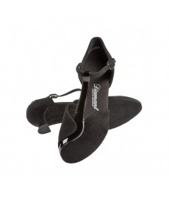 Mod. 068 Damen Tanzschuhe Weite G für kräftige Füße Latino Absatz 5 cm schwarz Velourleder / schwarz Lack
