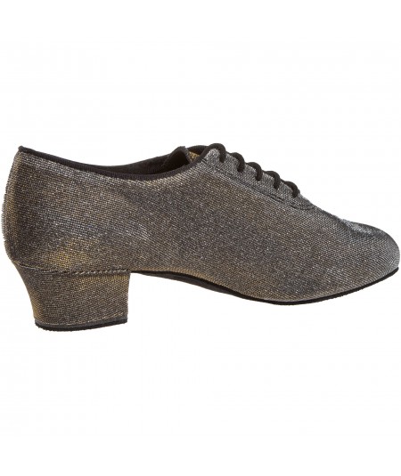 Mod. 093 Damen Tanzschuhe Weite F Normalweite mit Comfort-Fußbett Cuban Absatz 3,7 cm schwarz-silber Brokat Goldschimmer