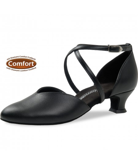 Mod. 107 Damen Tanzschuhe Weite E½ Normalweite mit Comfort-Fußbett Spanish Absatz 4,2 cm schwarz Nappaleder
