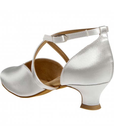 Mod. 107 Damen Tanzschuhe Weite E½ Normalweite mit Comfort-Fußbett Spanish Absatz 4,2 cm weiß Satin